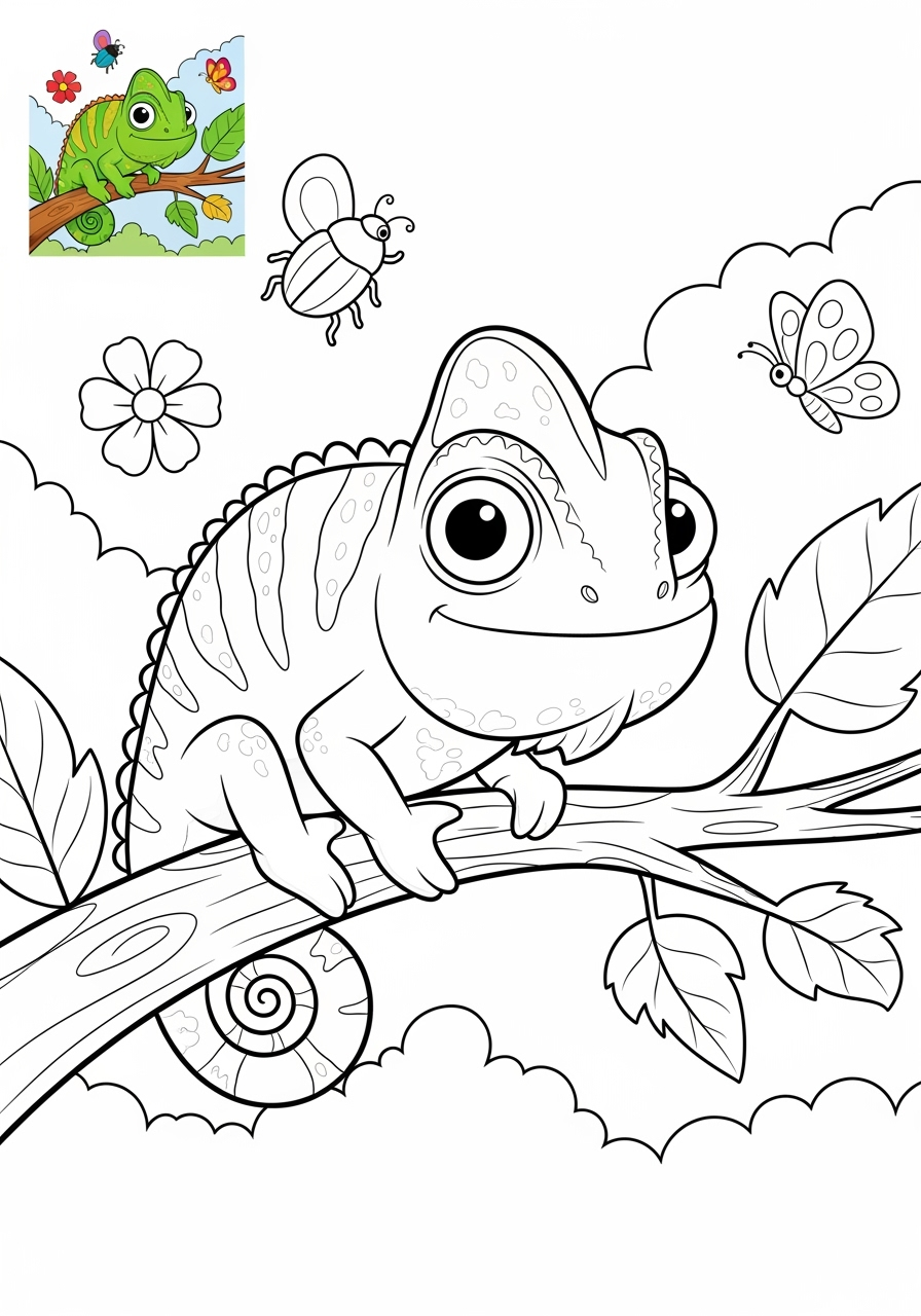 medium animals Reptiles & Amphibians chameleon kids coloring page 1