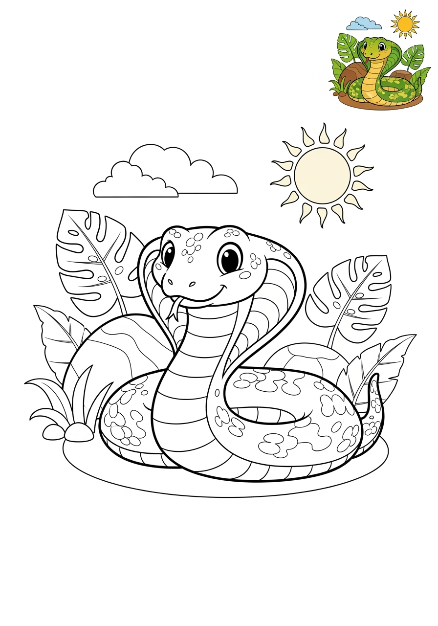 medium animals Reptiles & Amphibians cobra kids coloring page 1