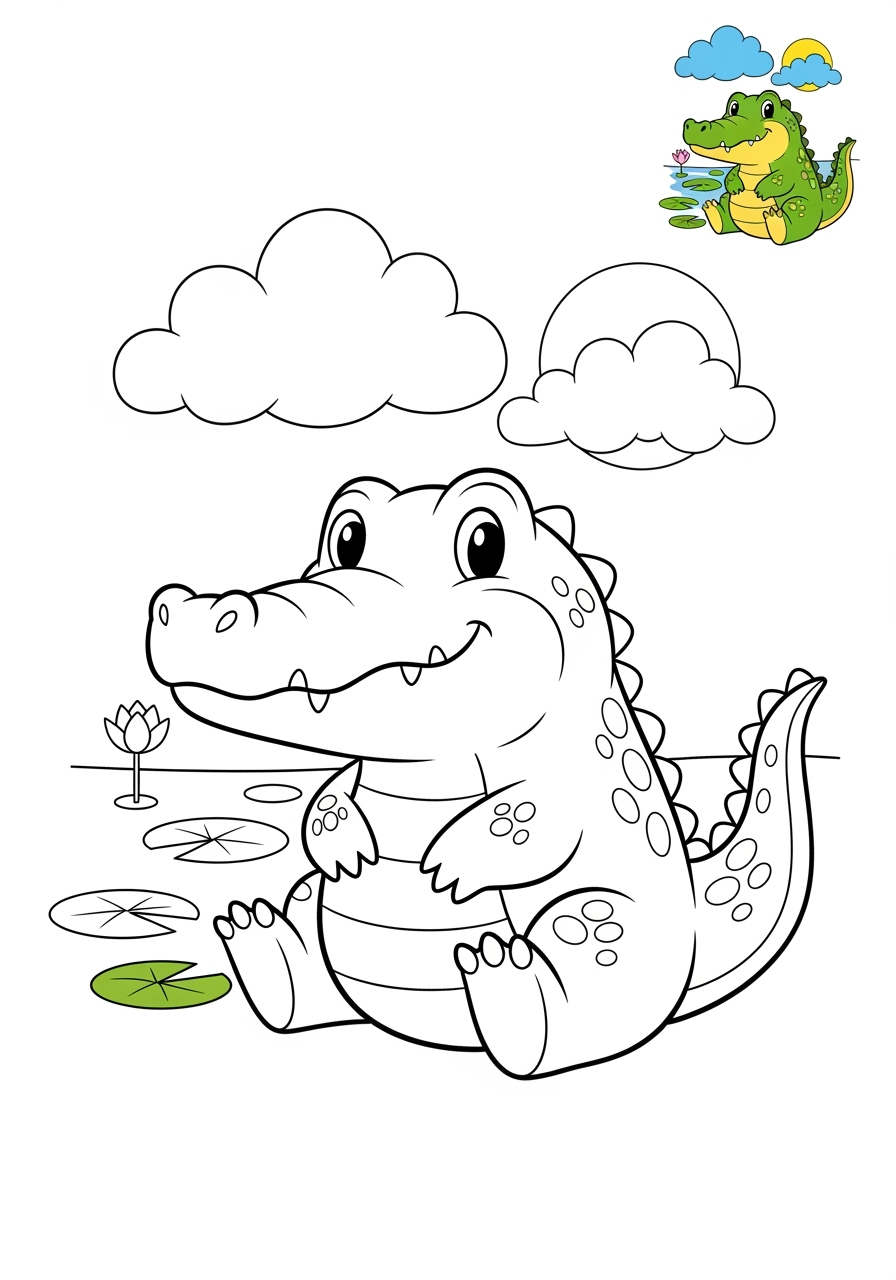 medium animals Reptiles & Amphibians crocodile kids coloring page 0