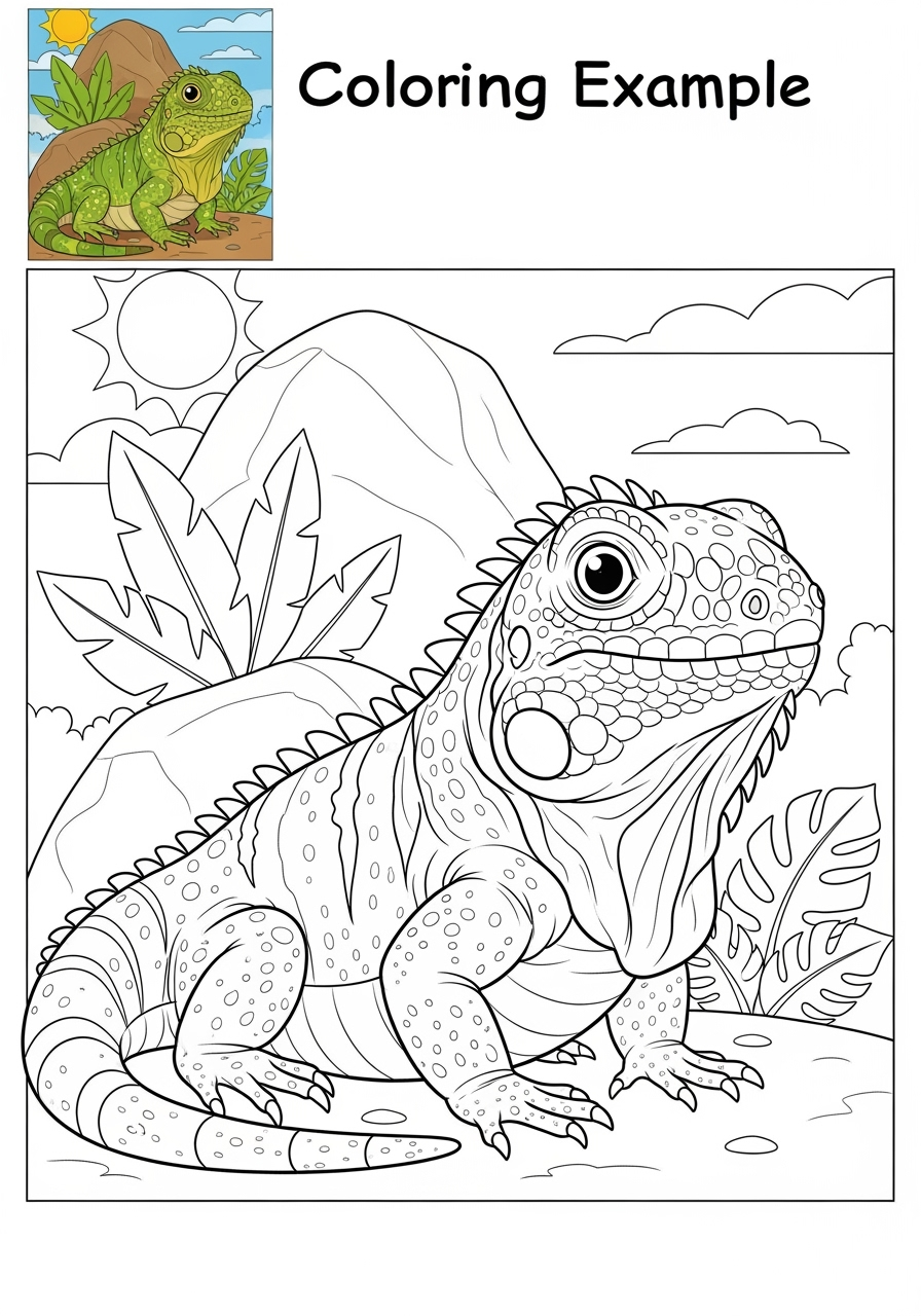 medium animals Reptiles & Amphibians iguana kids coloring page 0