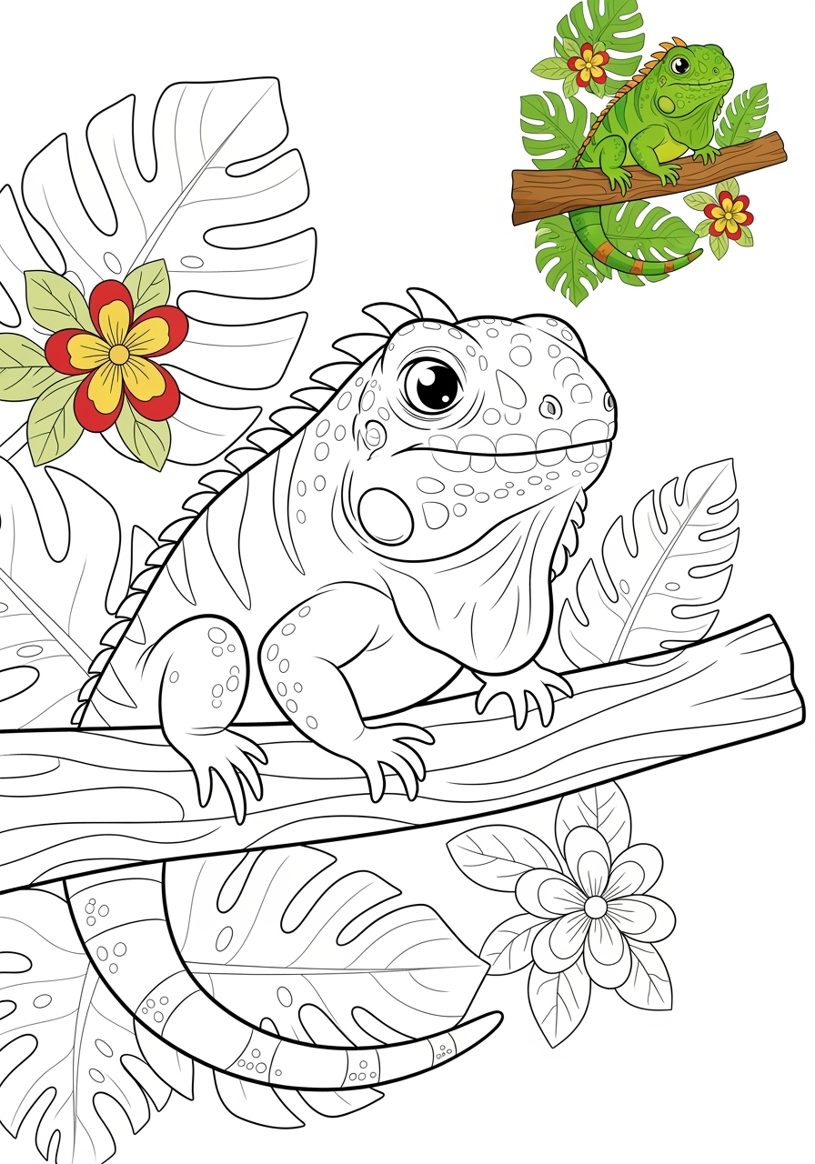 medium animals Reptiles & Amphibians iguana kids coloring page 1