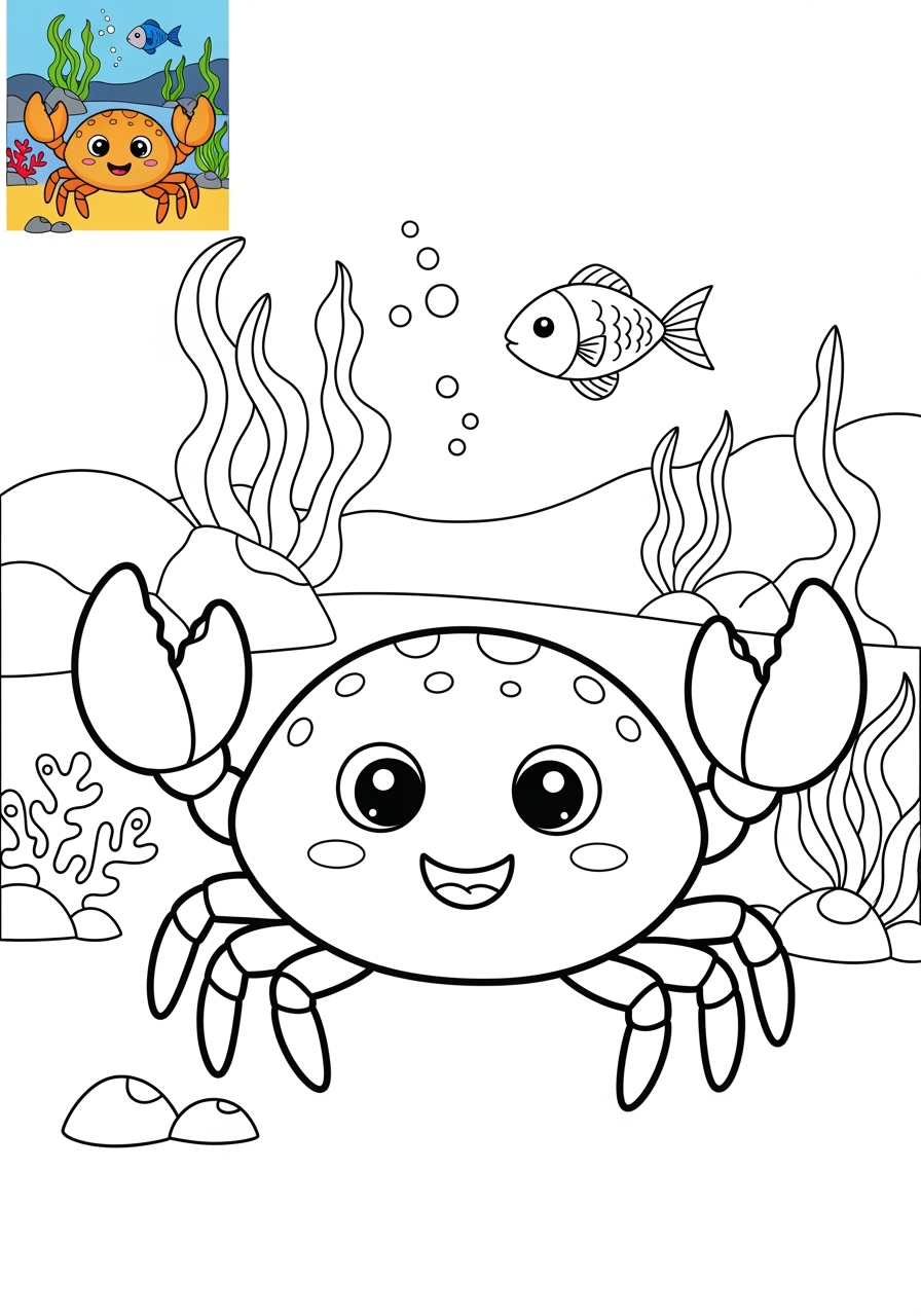 medium animals Marine Animals (Fish & Mammals) crab kids coloring page 1