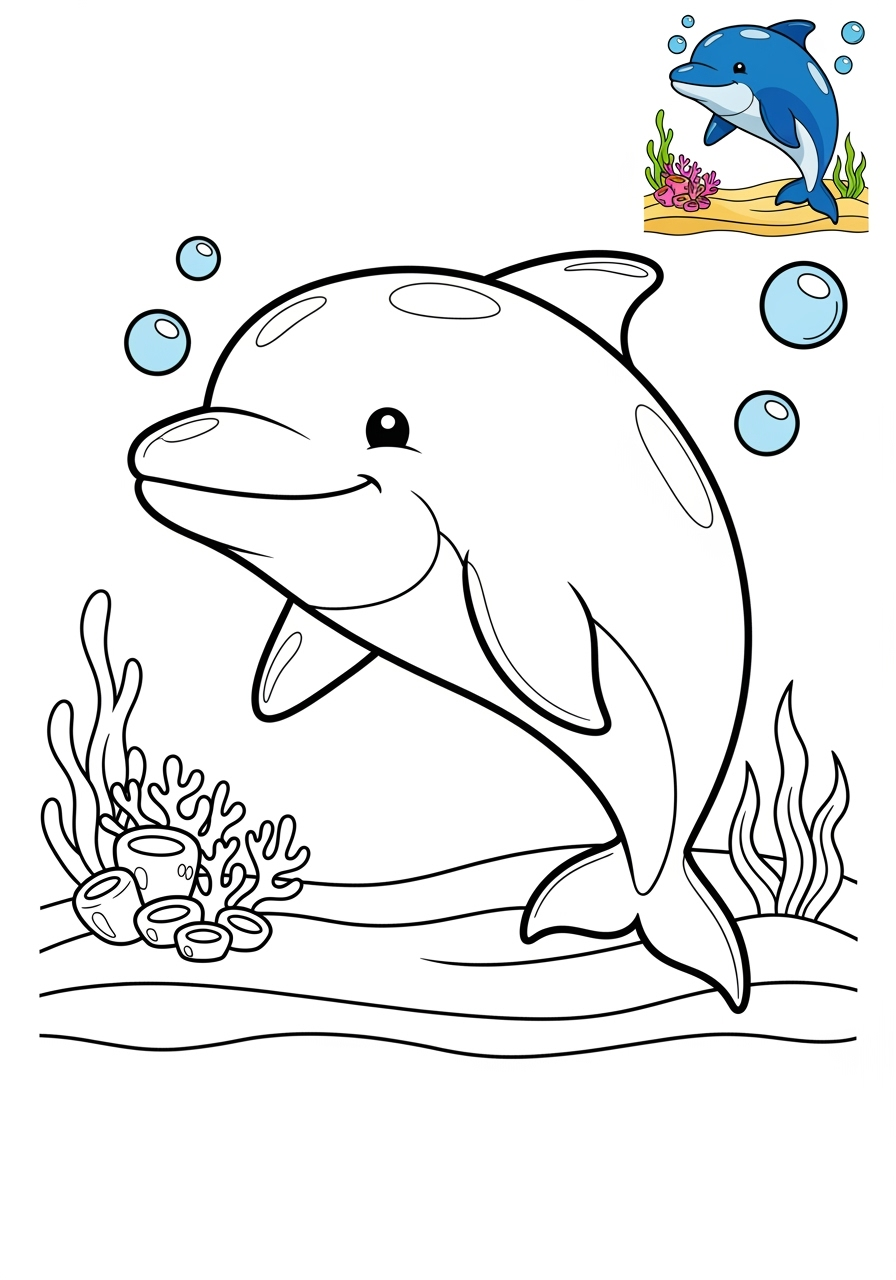 medium animals Marine Animals (Fish & Mammals) dolphin kids coloring page 0