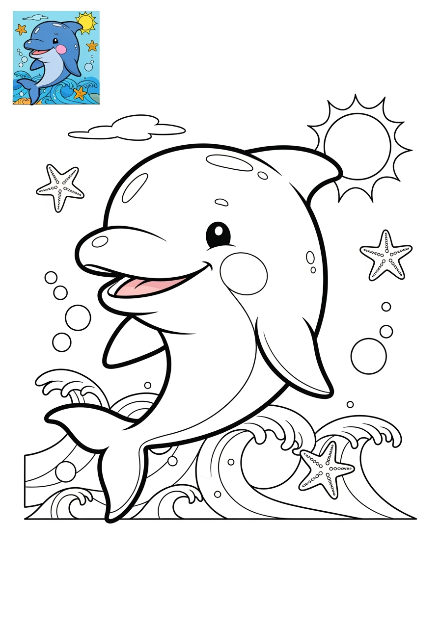 medium animals Marine Animals (Fish & Mammals) dolphin kids coloring page 1