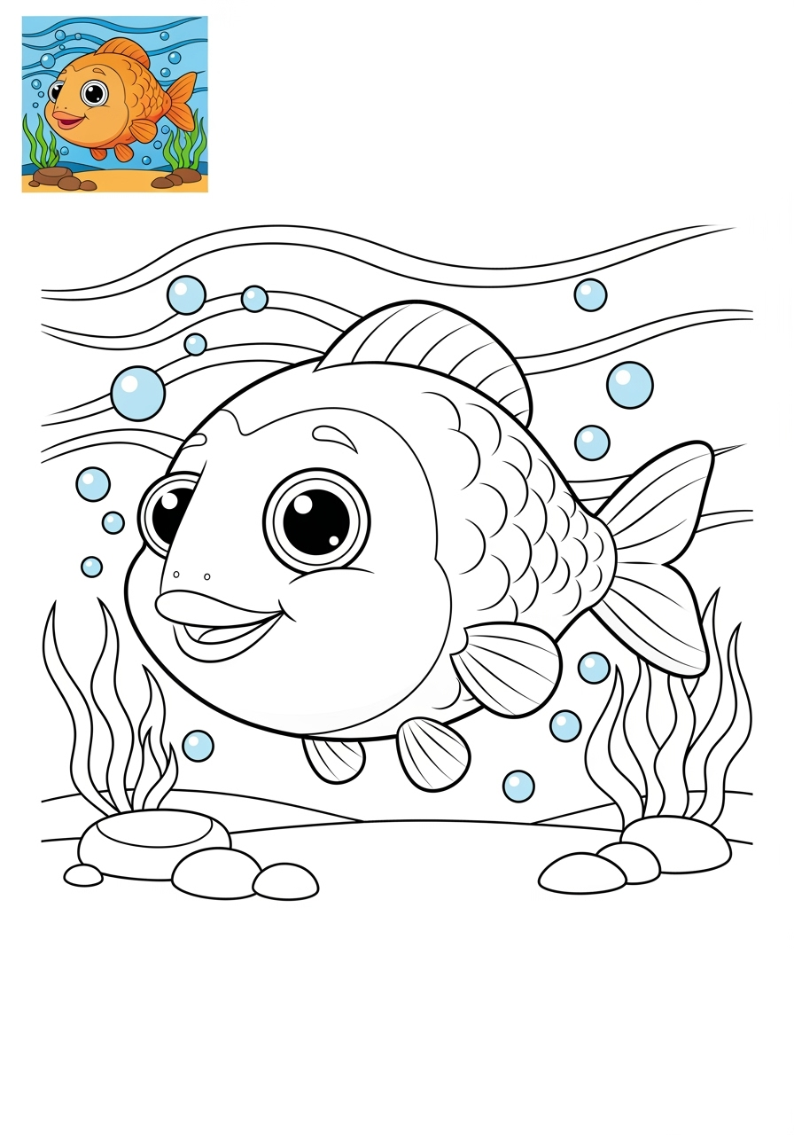 medium animals Marine Animals (Fish & Mammals) fish kids coloring page 1