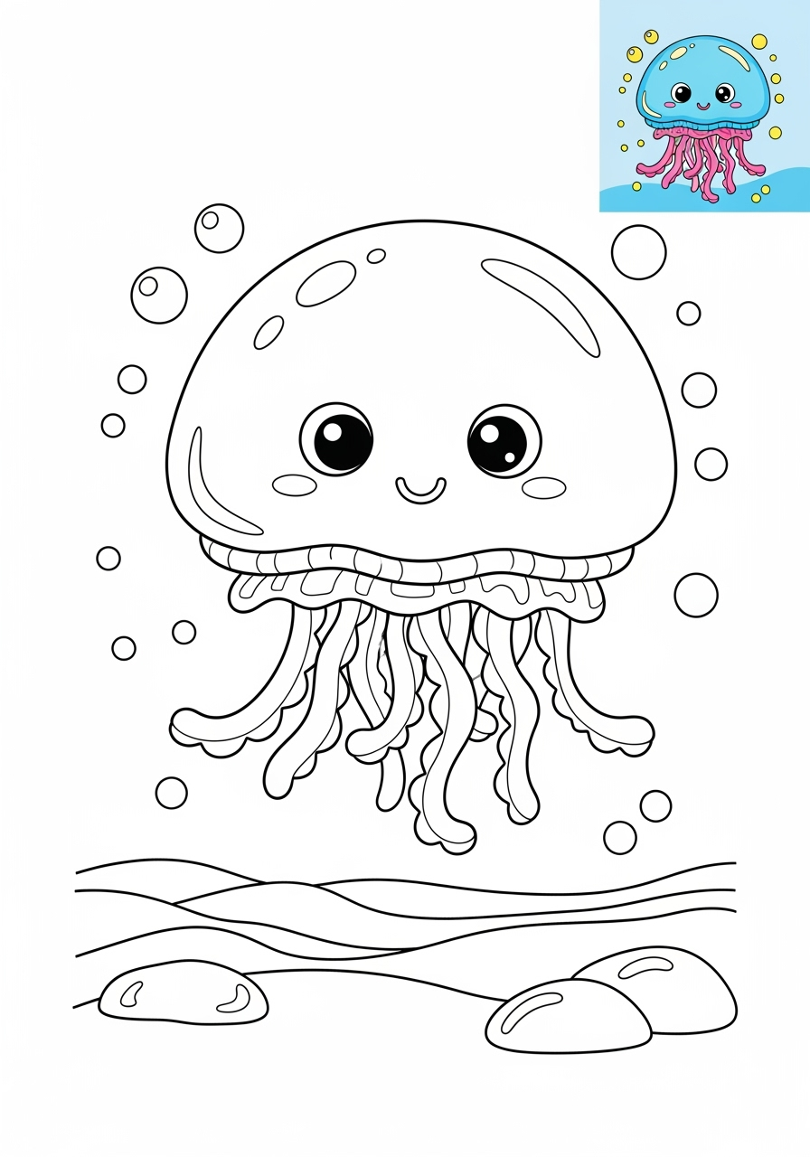 medium animals Marine Animals (Fish & Mammals) jellyfish kids coloring page 0