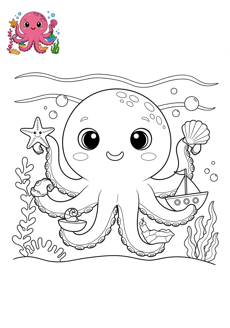 medium animals Marine Animals (Fish & Mammals) octopus kids coloring page 0