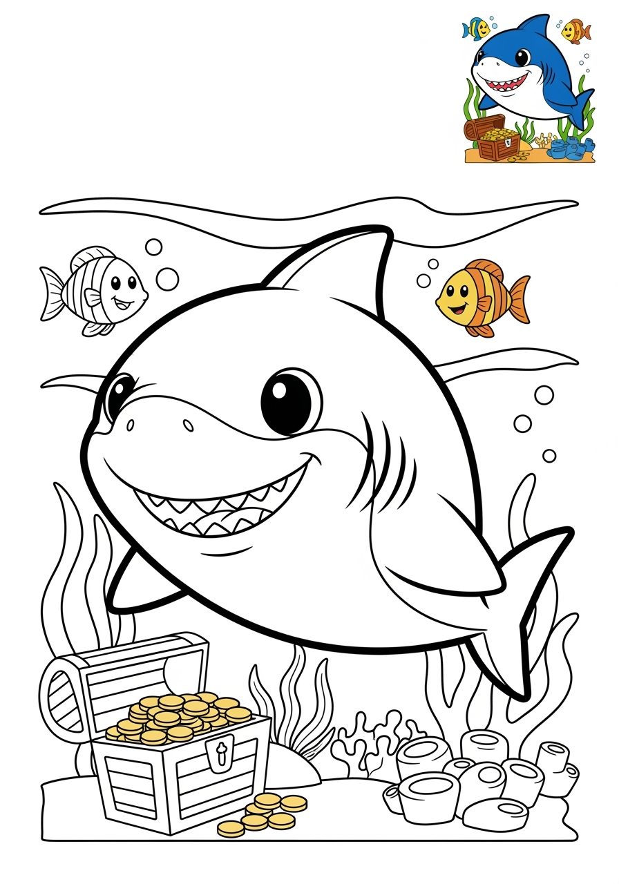 medium animals Marine Animals (Fish & Mammals) shark kids coloring page 0