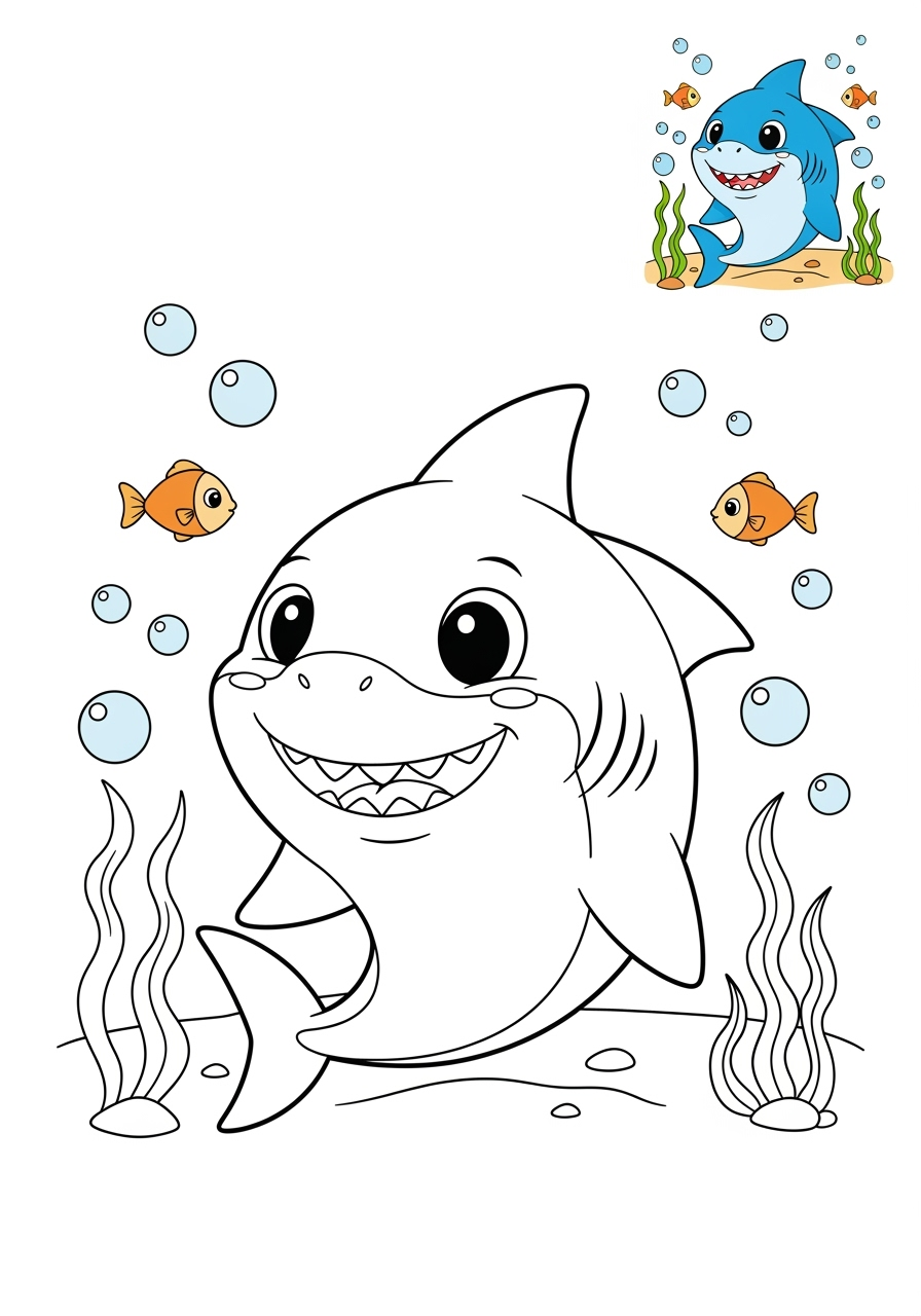 medium animals Marine Animals (Fish & Mammals) shark kids coloring page 1