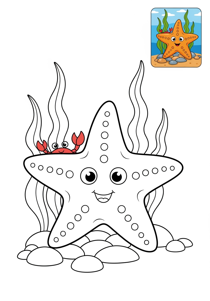 medium animals Marine Animals (Fish & Mammals) starfish kids coloring page 0