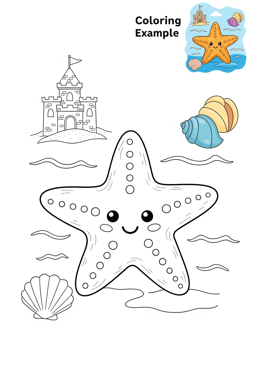 medium animals Marine Animals (Fish & Mammals) starfish kids coloring page 1