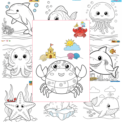 Medium Animals Marine Animals (Fish & Mammals) Coloring Sheets Collections Thumbnail