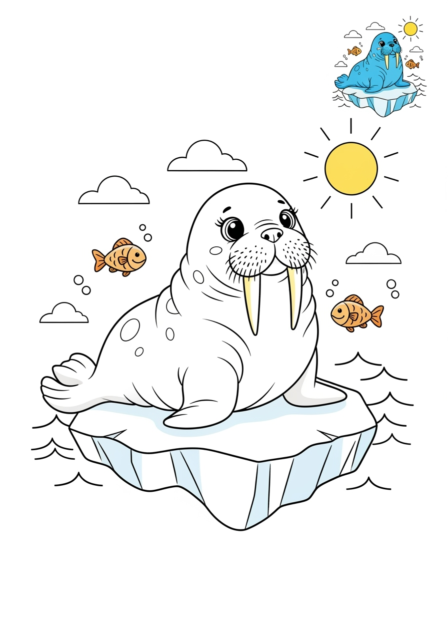 medium animals Marine Animals (Fish & Mammals) walrus kids coloring page 0