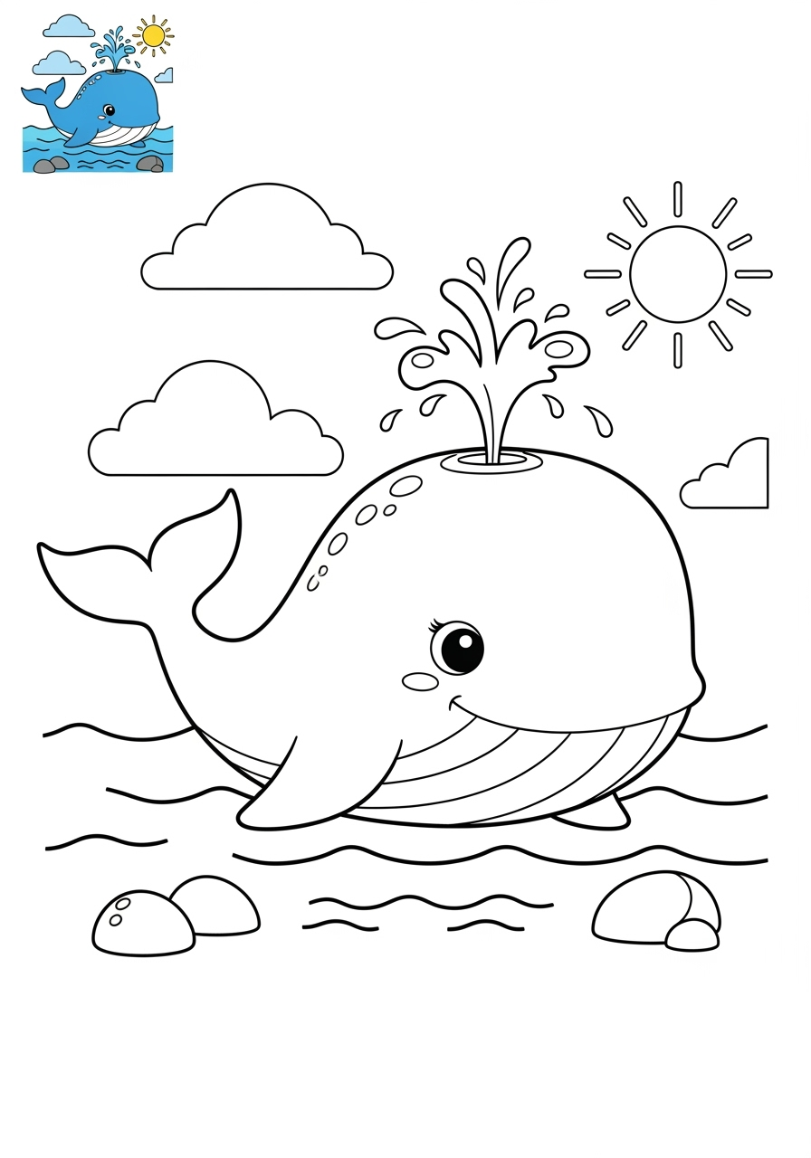 medium animals Marine Animals (Fish & Mammals) whale kids coloring page 1