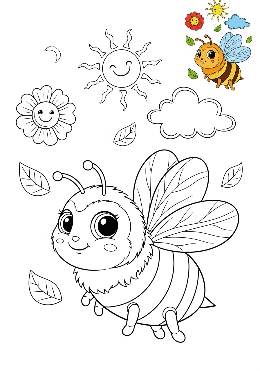 medium animals Insects & Arachnids bee kids coloring page 1