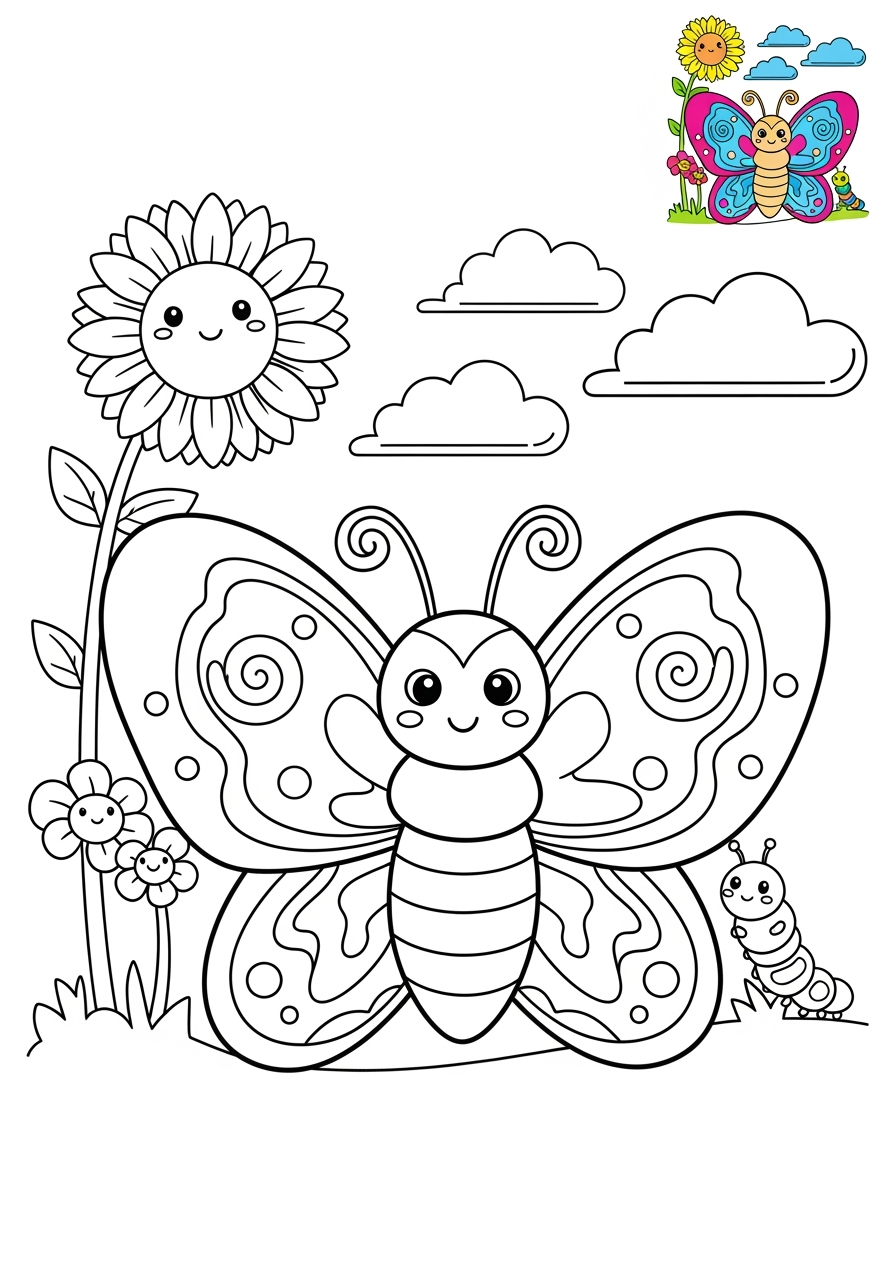 medium animals Insects & Arachnids butterfly kids coloring page 0