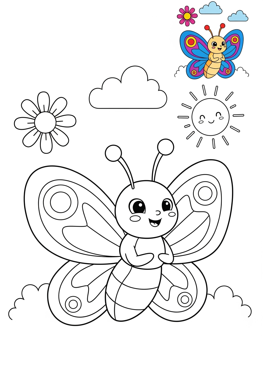 medium animals Insects & Arachnids butterfly kids coloring page 1