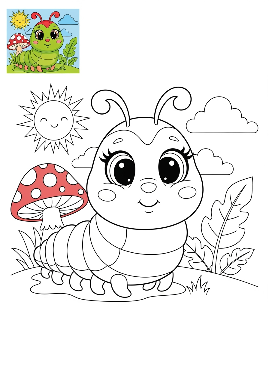 medium animals Insects & Arachnids caterpillar kids coloring page 1