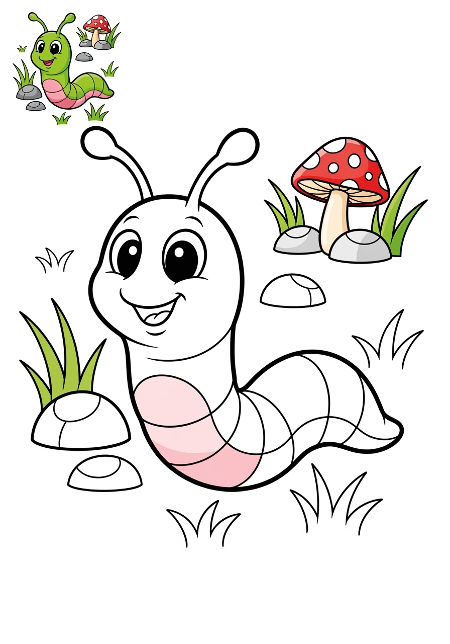 medium animals Insects & Arachnids worm kids coloring page 1