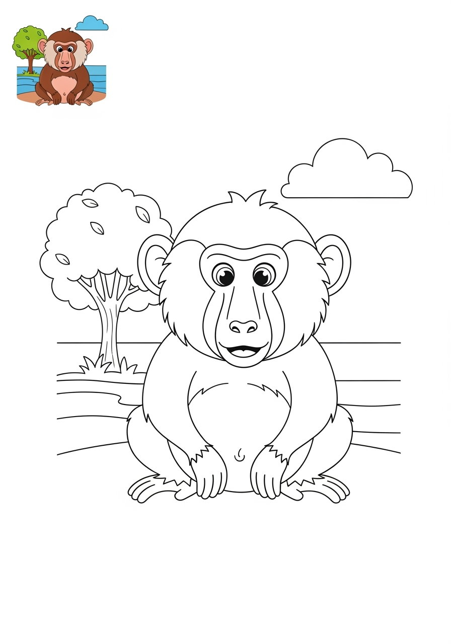 medium animals African Wildlife baboon kids coloring page 0