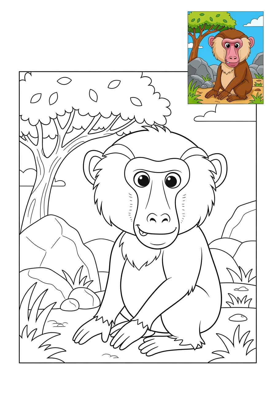 medium animals African Wildlife baboon kids coloring page 1