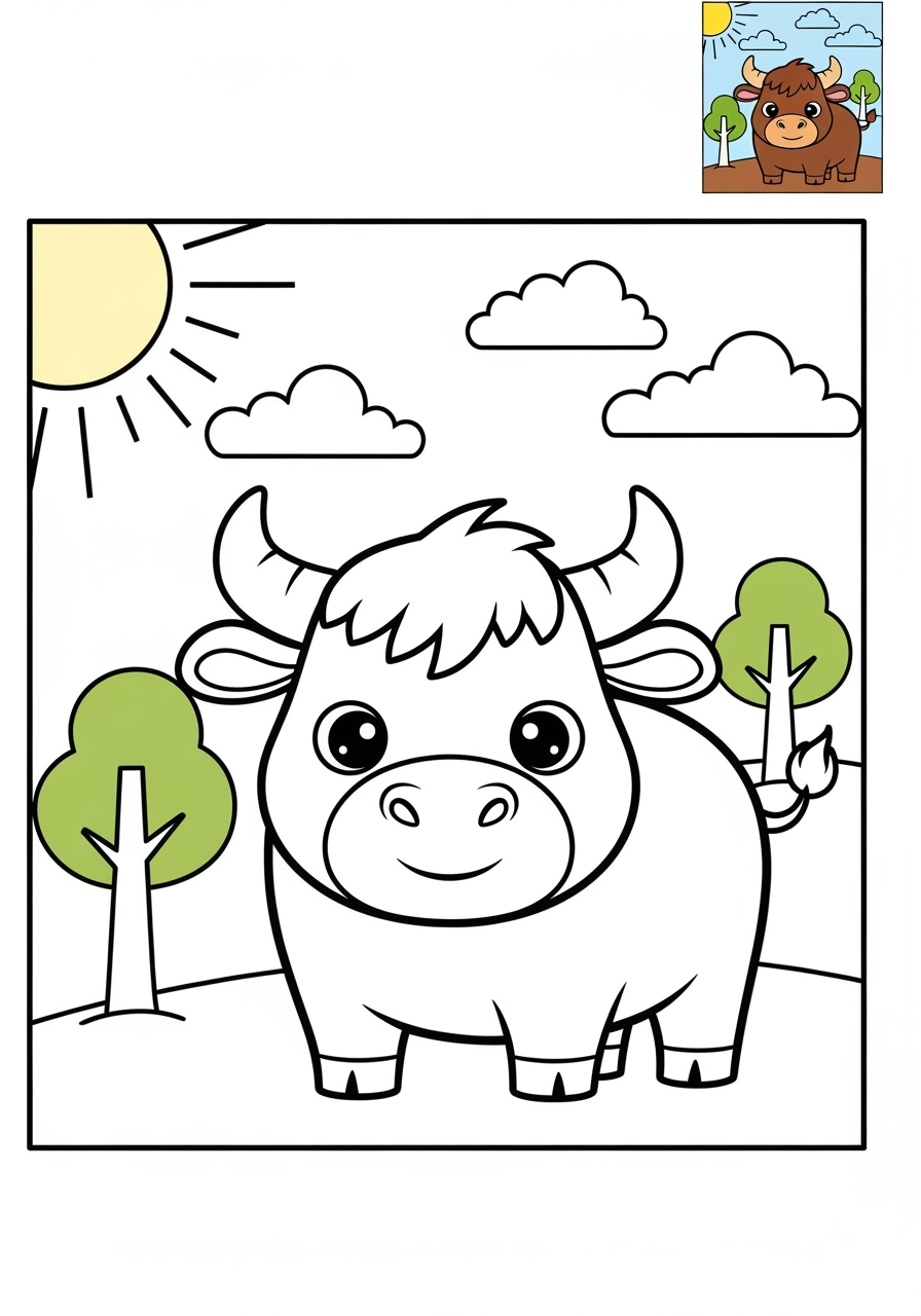medium animals African Wildlife buffalo kids coloring page 1