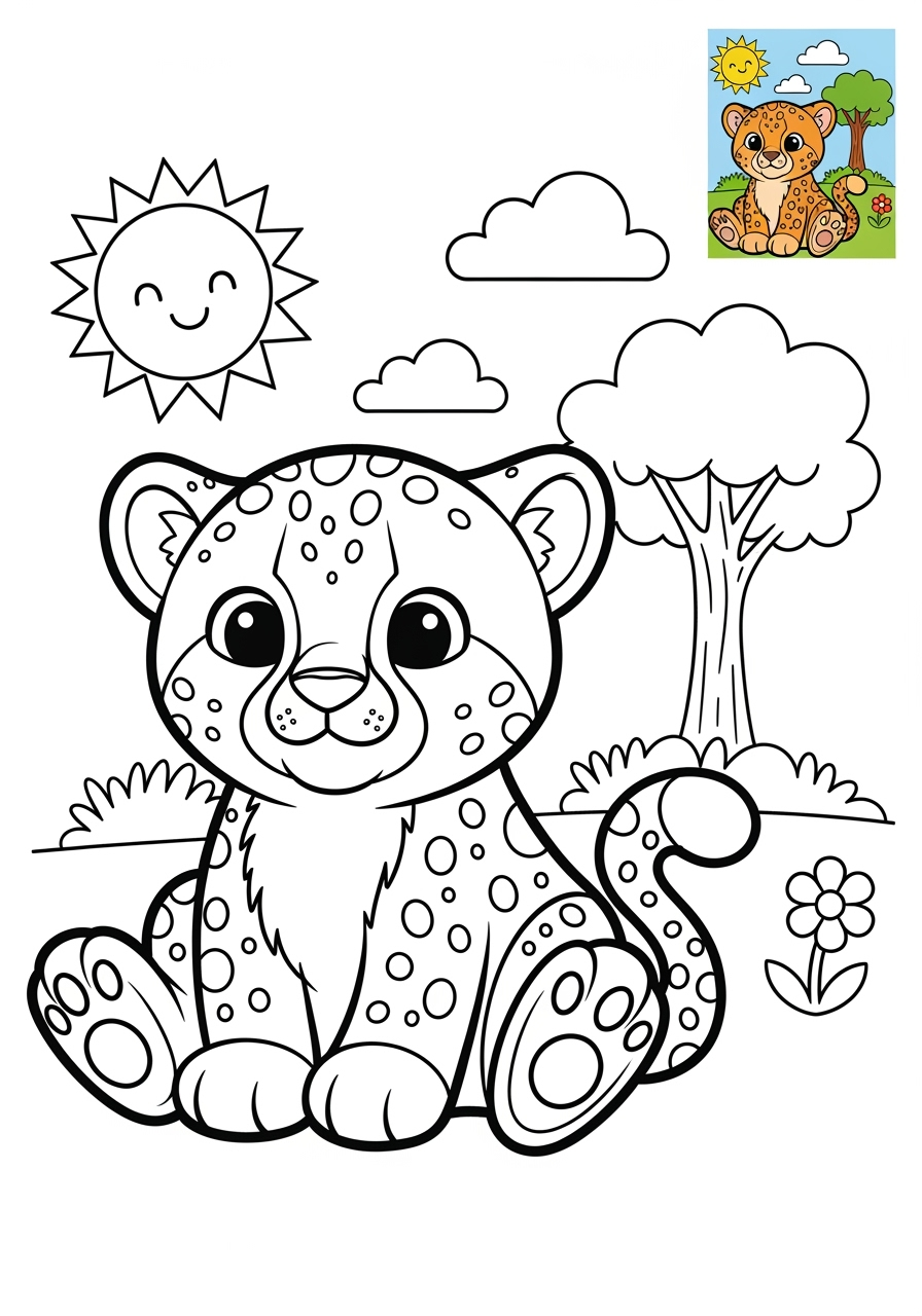 medium animals African Wildlife cheetah kids coloring page 0