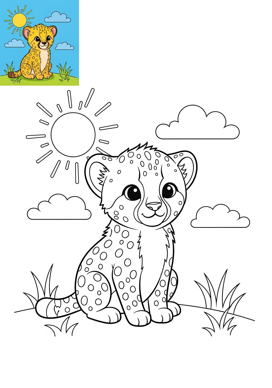 medium animals African Wildlife cheetah kids coloring page 1