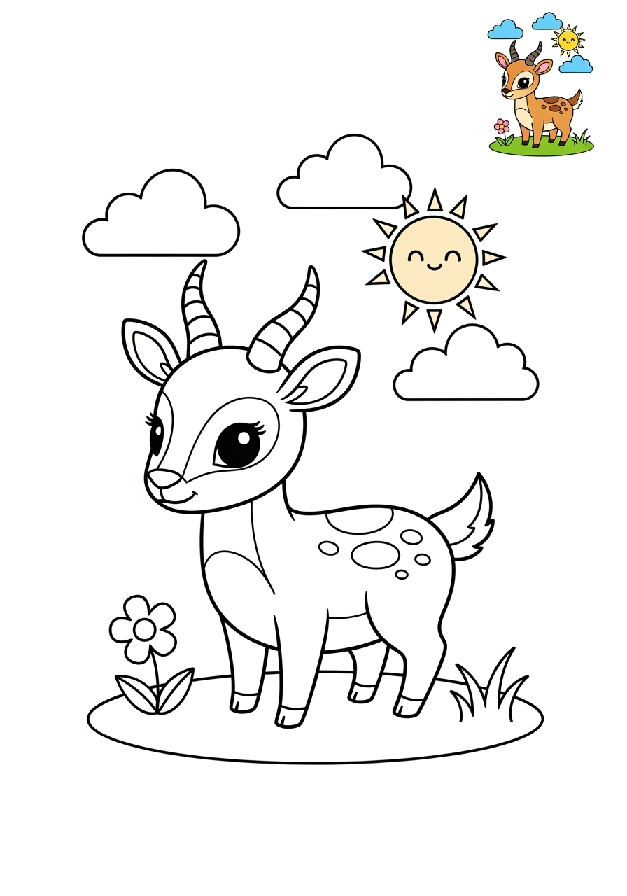 medium animals African Wildlife gazelle kids coloring page 0