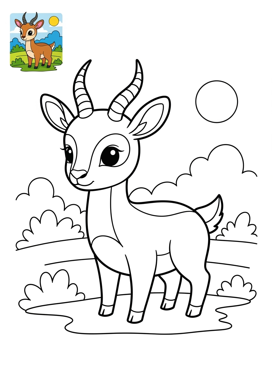 medium animals African Wildlife gazelle kids coloring page 1