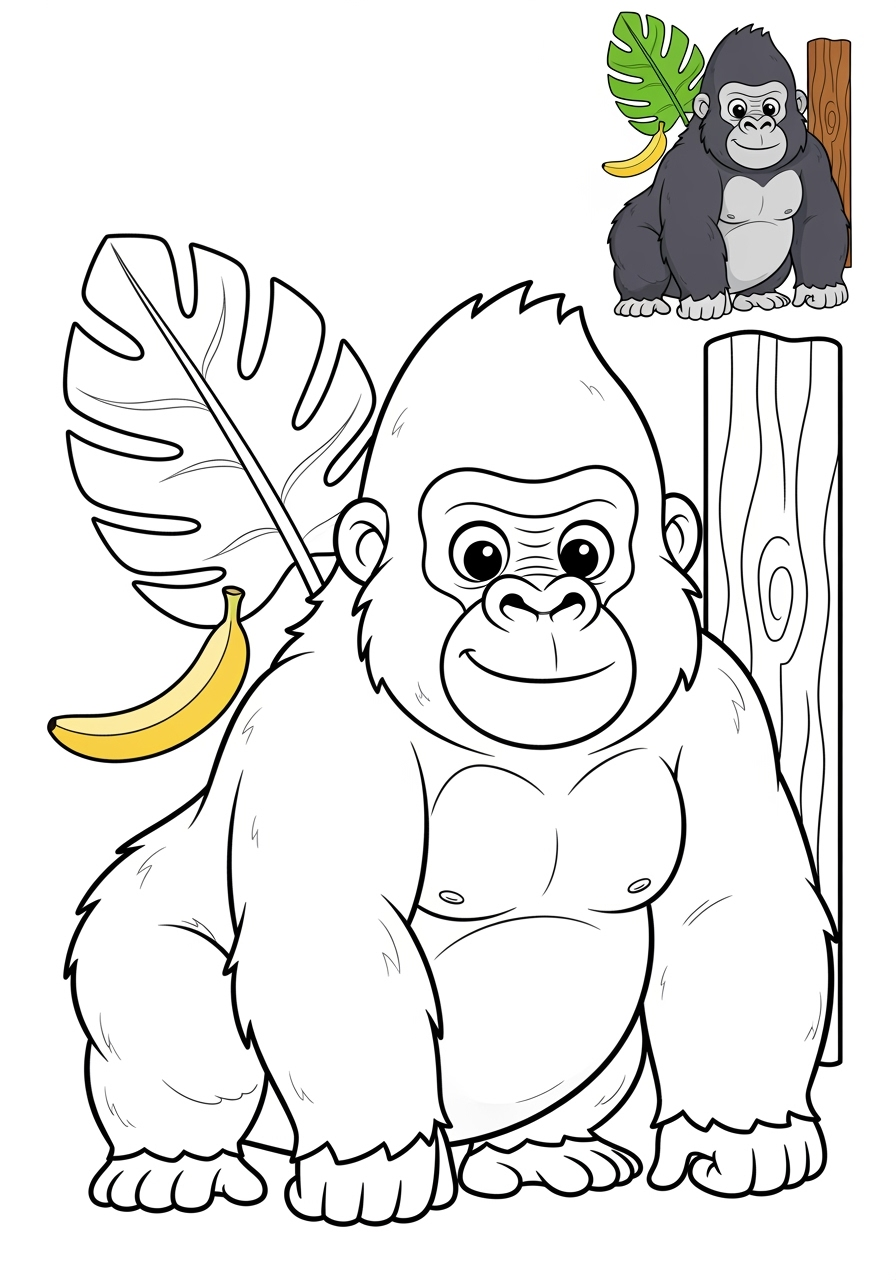 medium animals African Wildlife gorilla kids coloring page 1