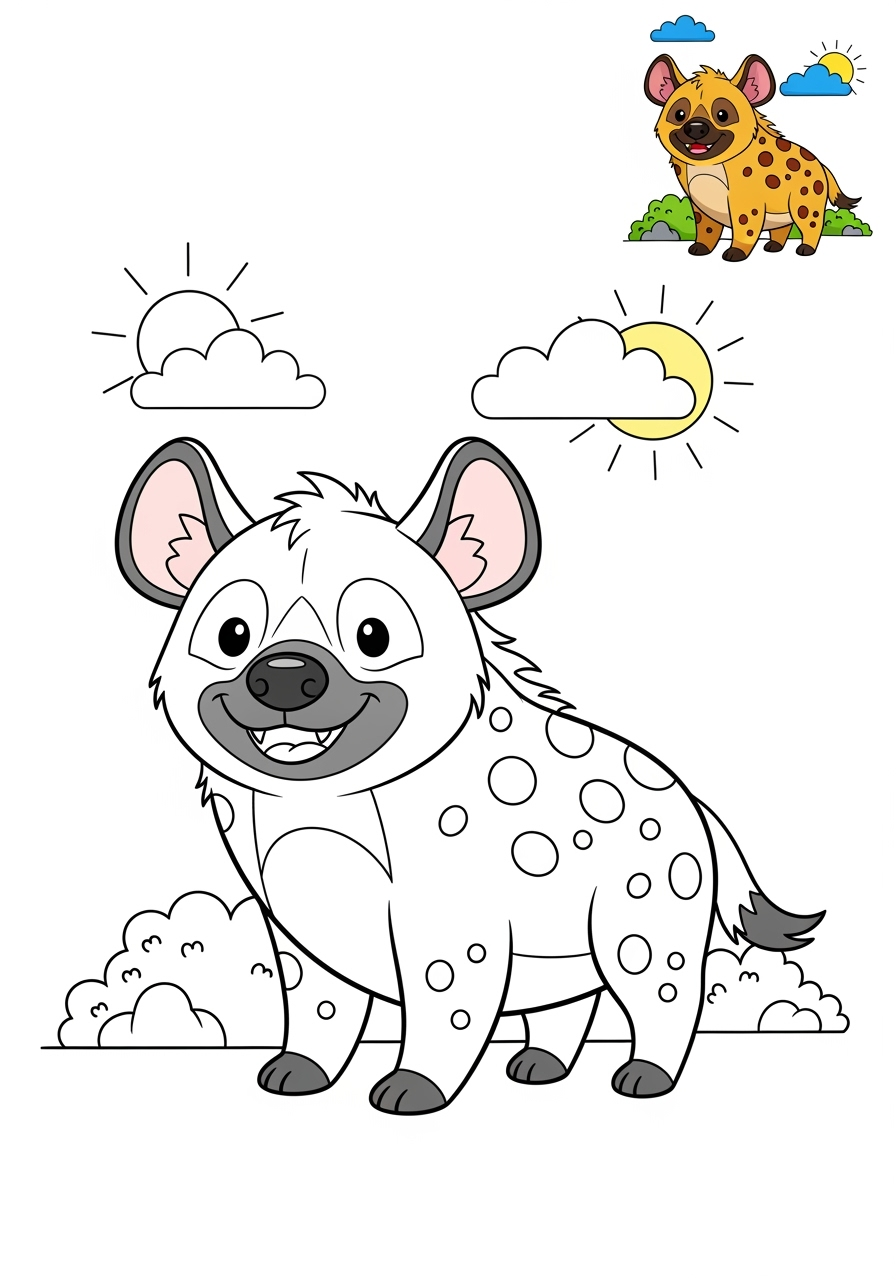 medium animals African Wildlife hyena kids coloring page 1