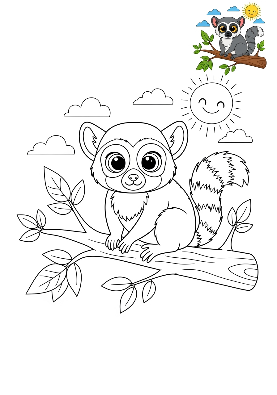 medium animals African Wildlife lemur kids coloring page 0
