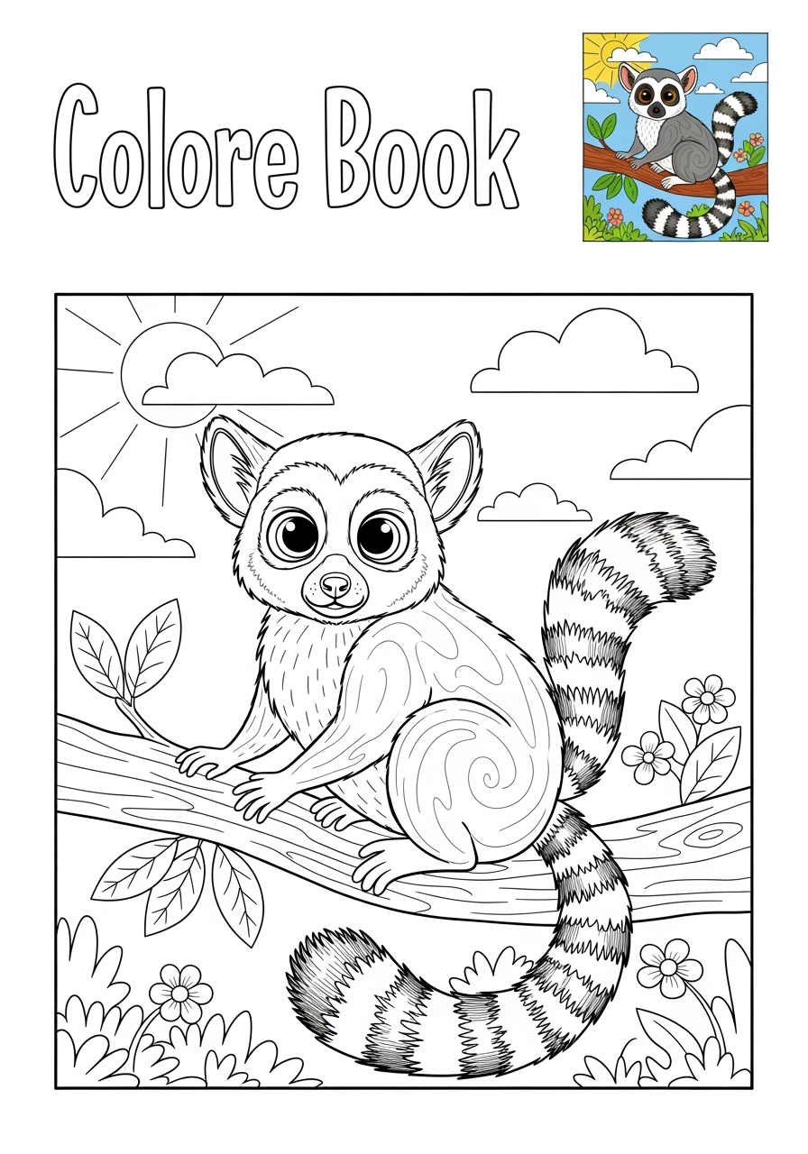 medium animals African Wildlife lemur kids coloring page 1