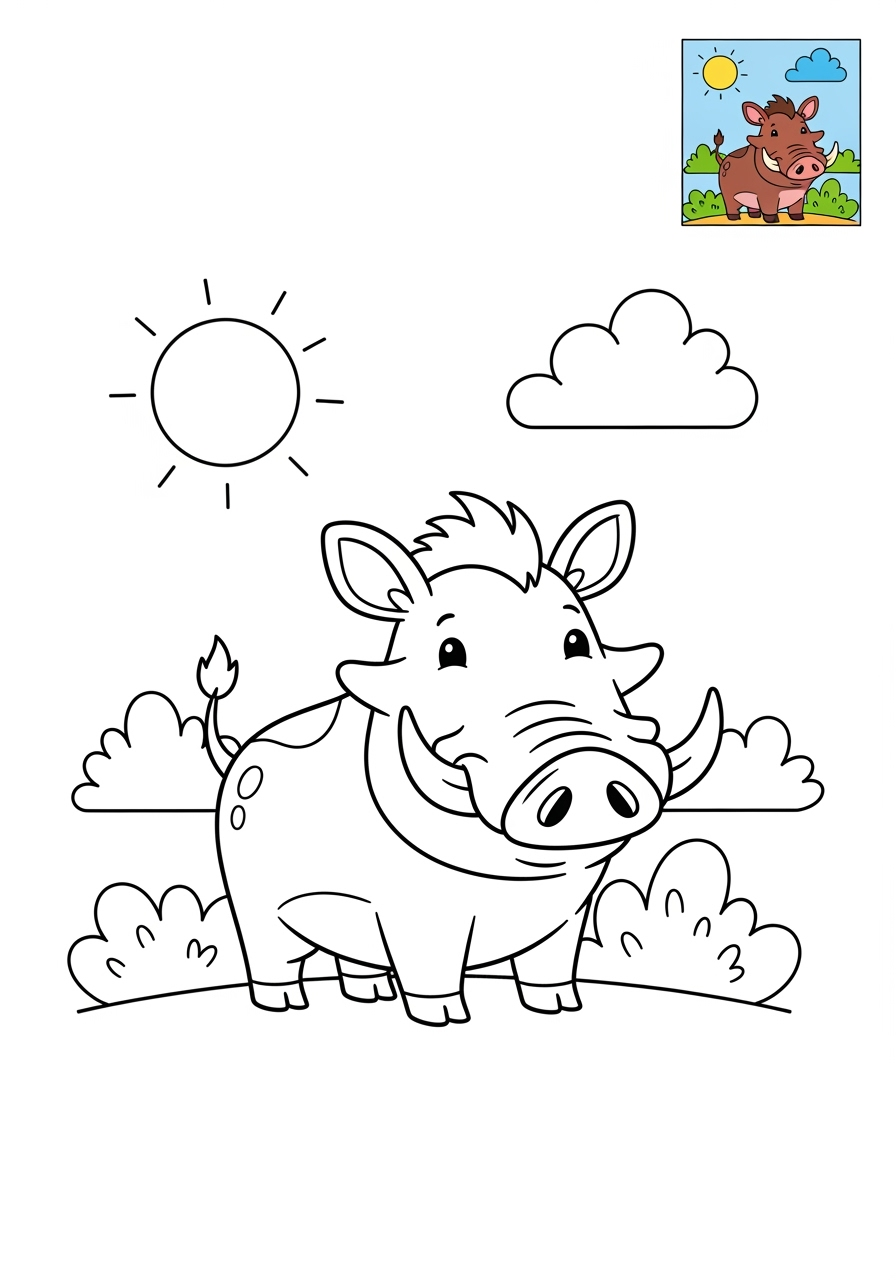 medium animals African Wildlife warthog kids coloring page 0