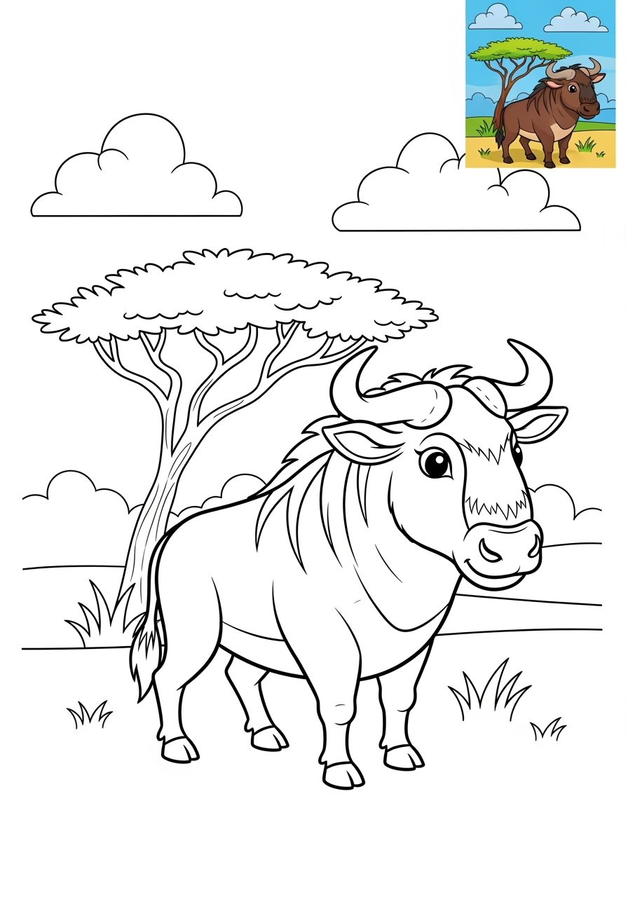 medium animals African Wildlife wildbeest kids coloring page 1