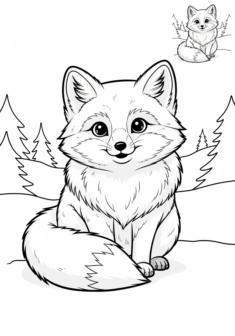 medium animals Arctic/Polar & Unique Birds/Marsupials arctic fox kids coloring page 0