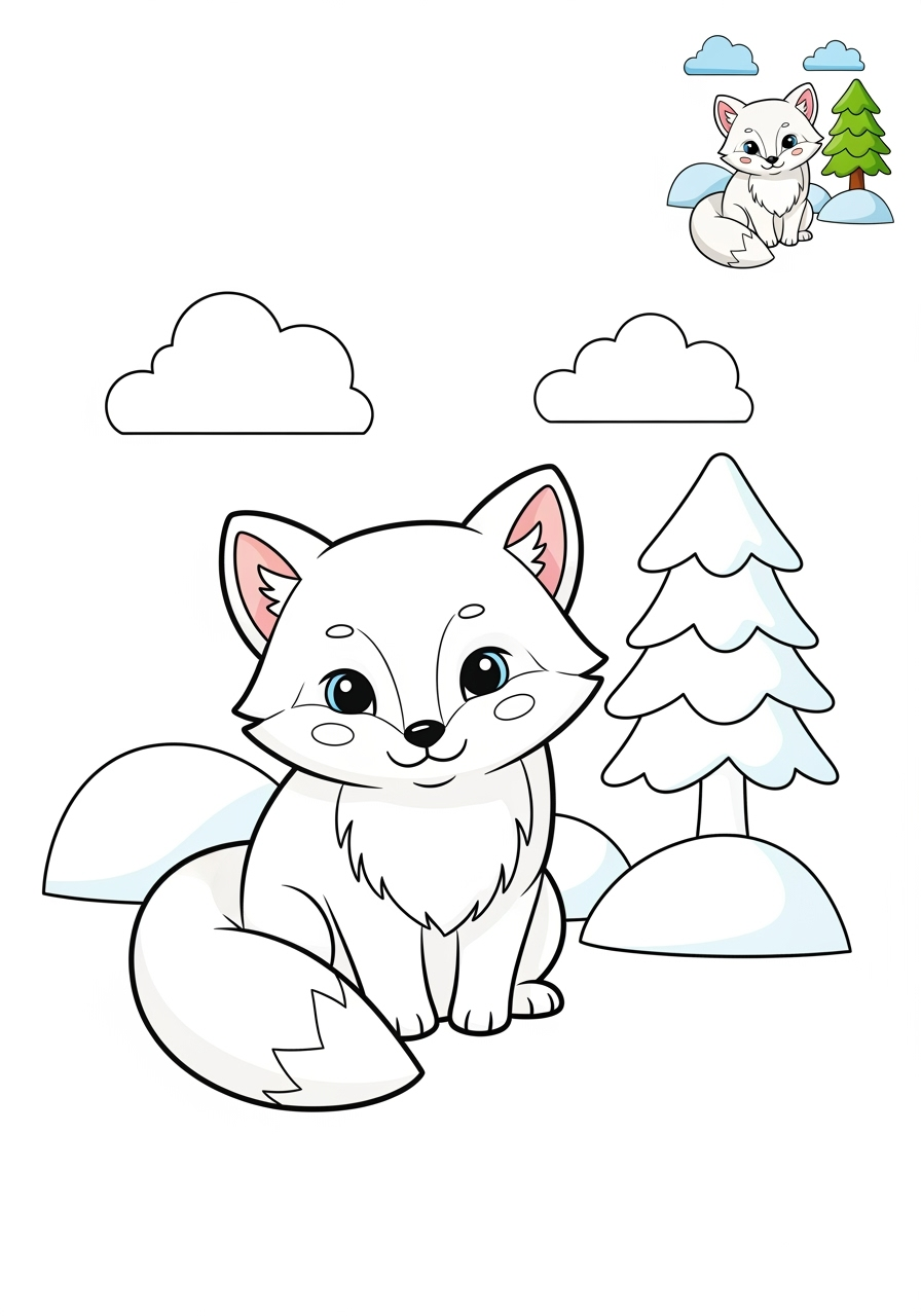 medium animals Arctic/Polar & Unique Birds/Marsupials arctic fox kids coloring page 1
