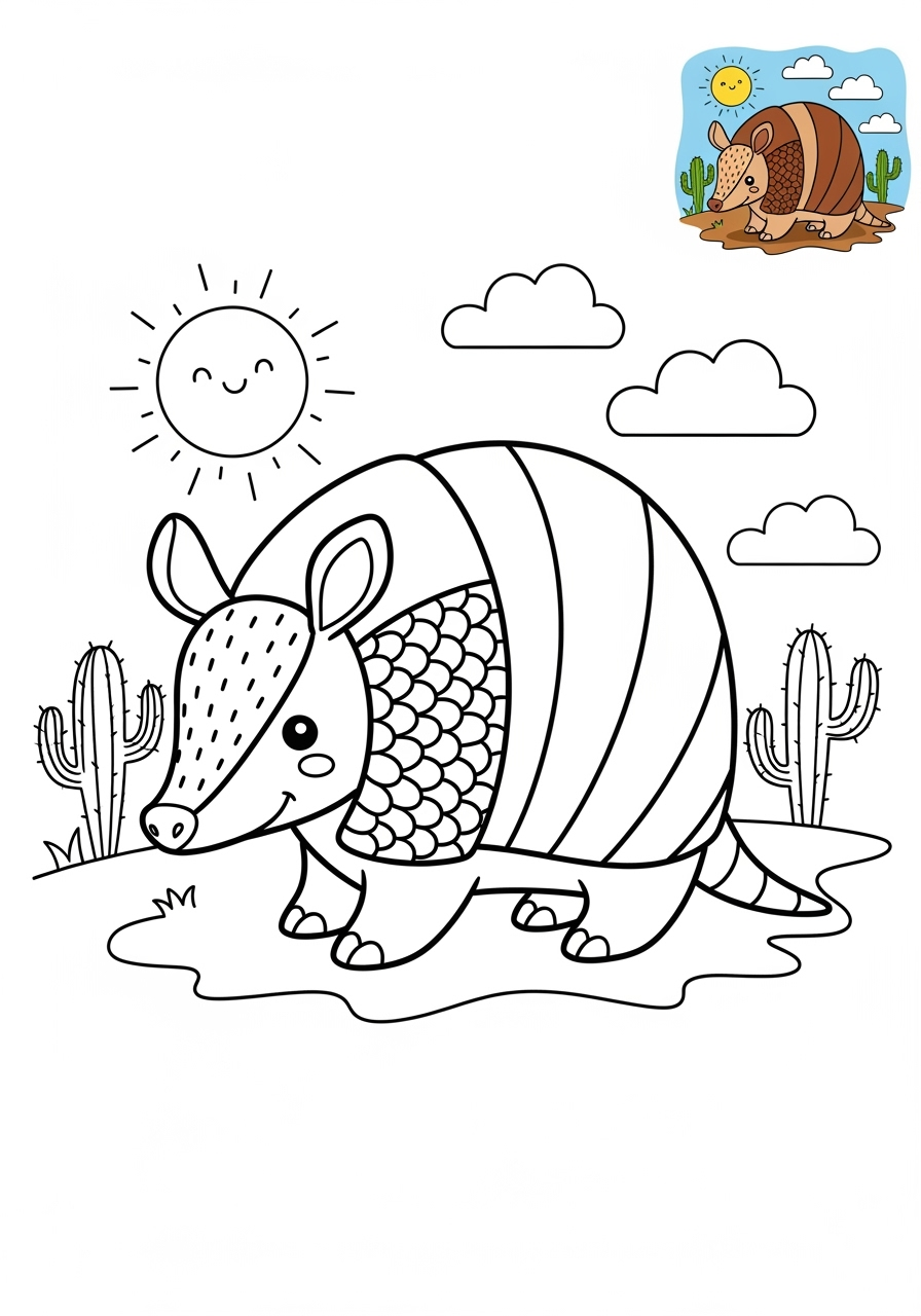 medium animals Arctic/Polar & Unique Birds/Marsupials armadillo kids coloring page 1