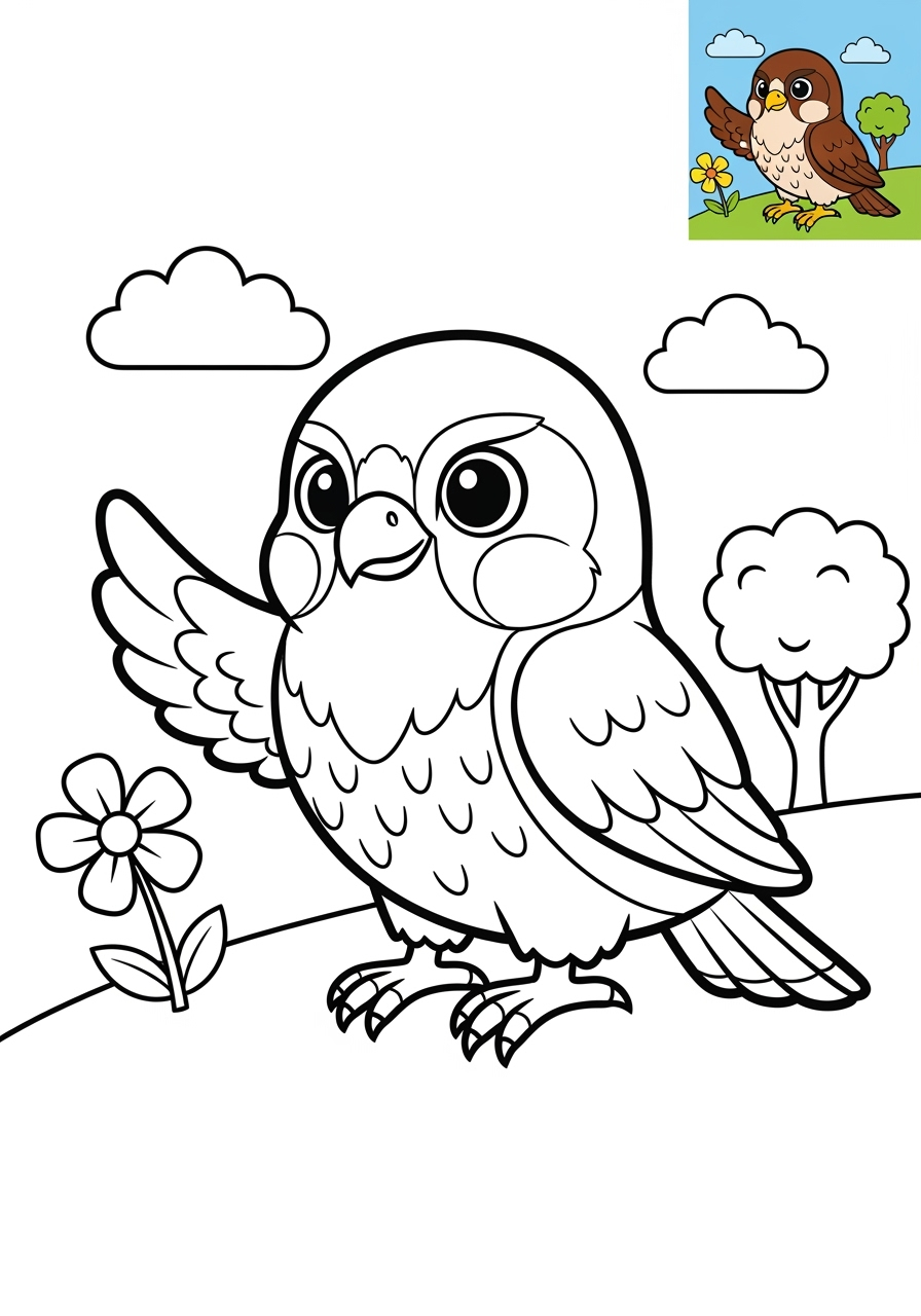 medium animals Arctic/Polar & Unique Birds/Marsupials falcon kids coloring page 1