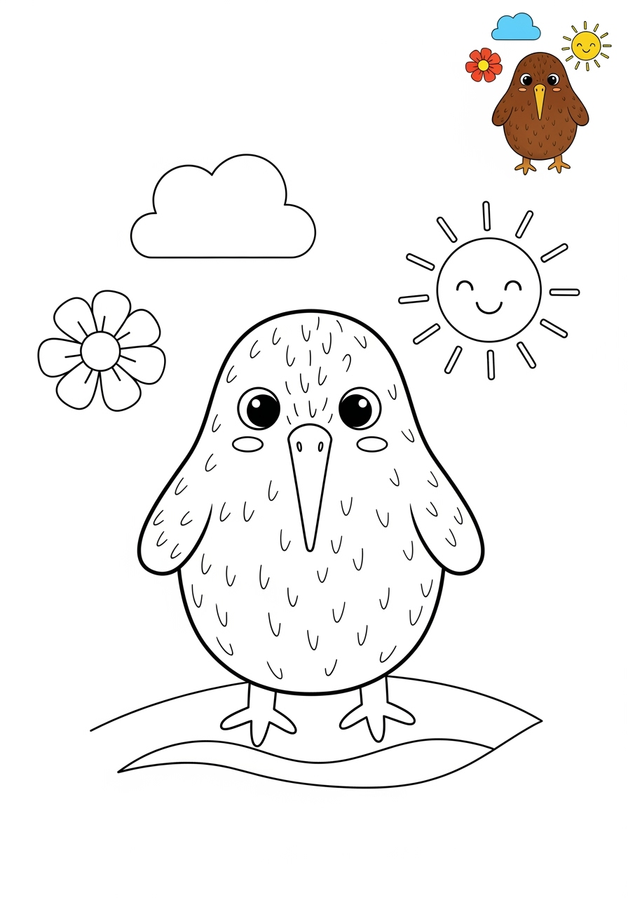 medium animals Arctic/Polar & Unique Birds/Marsupials kiwi kids coloring page 1
