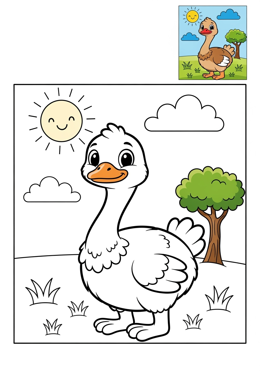 medium animals Arctic/Polar & Unique Birds/Marsupials ostrich kids coloring page 0