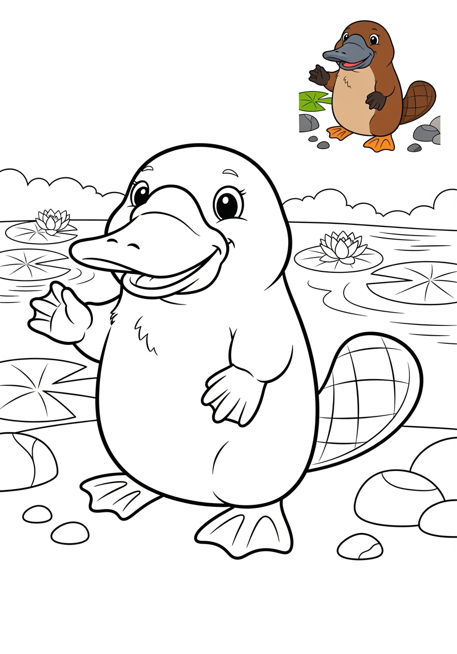 medium animals Arctic/Polar & Unique Birds/Marsupials platypus kids coloring page 1