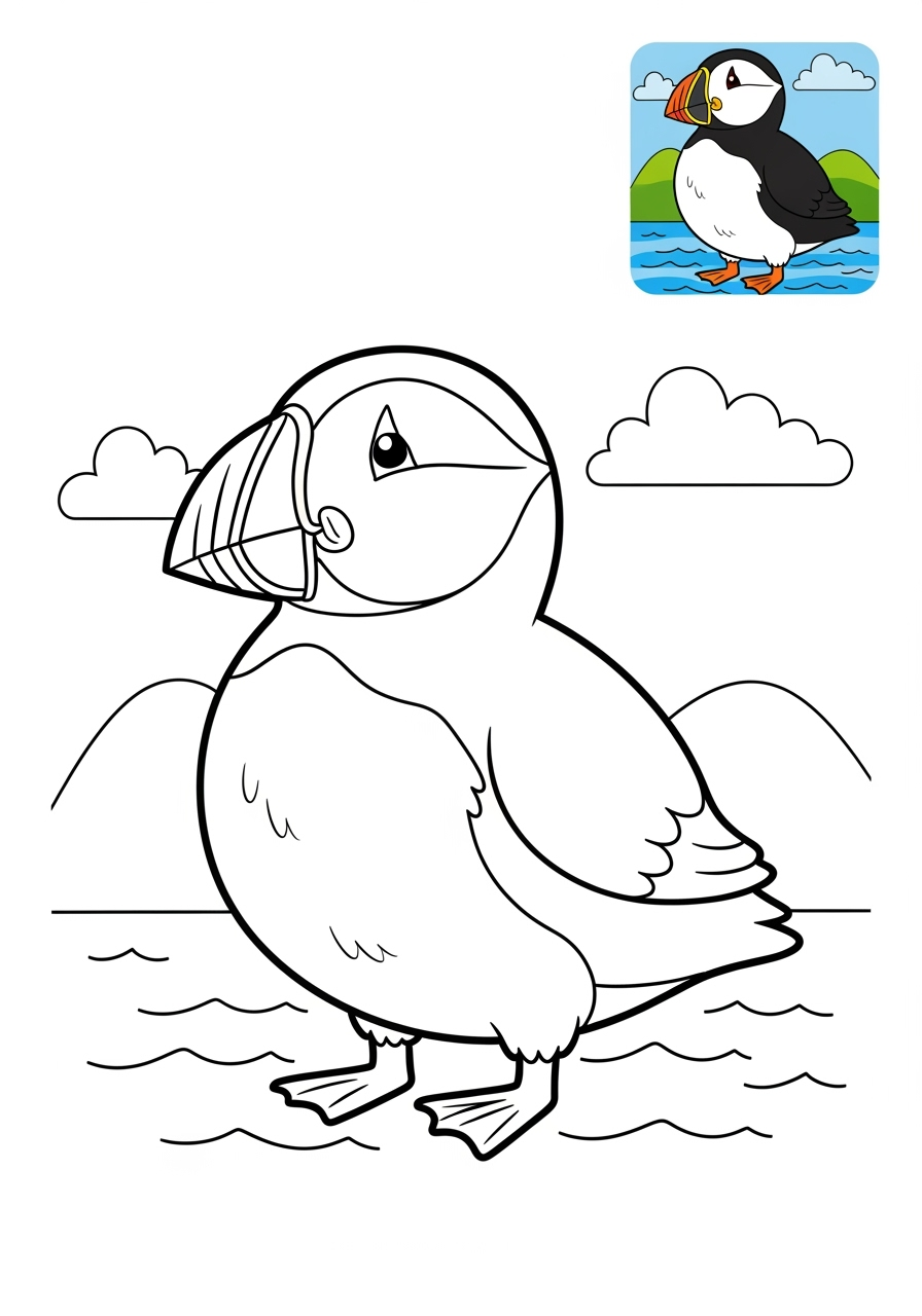 medium animals Arctic/Polar & Unique Birds/Marsupials puffin kids coloring page 0