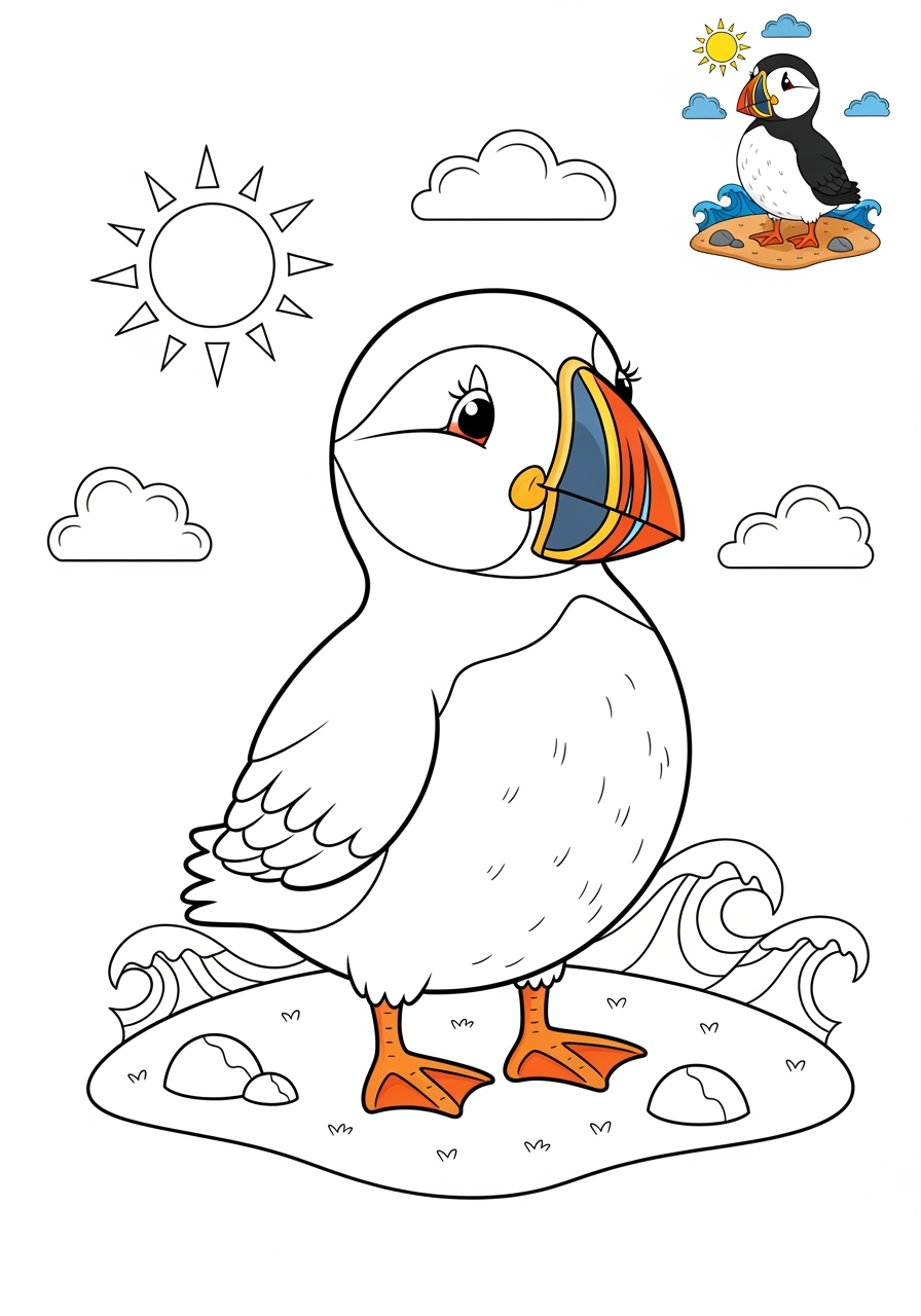 medium animals Arctic/Polar & Unique Birds/Marsupials puffin kids coloring page 1