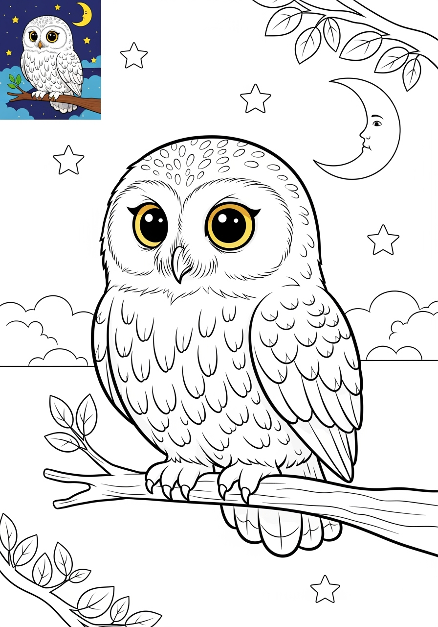 medium animals Arctic/Polar & Unique Birds/Marsupials snowy owl kids coloring page 0