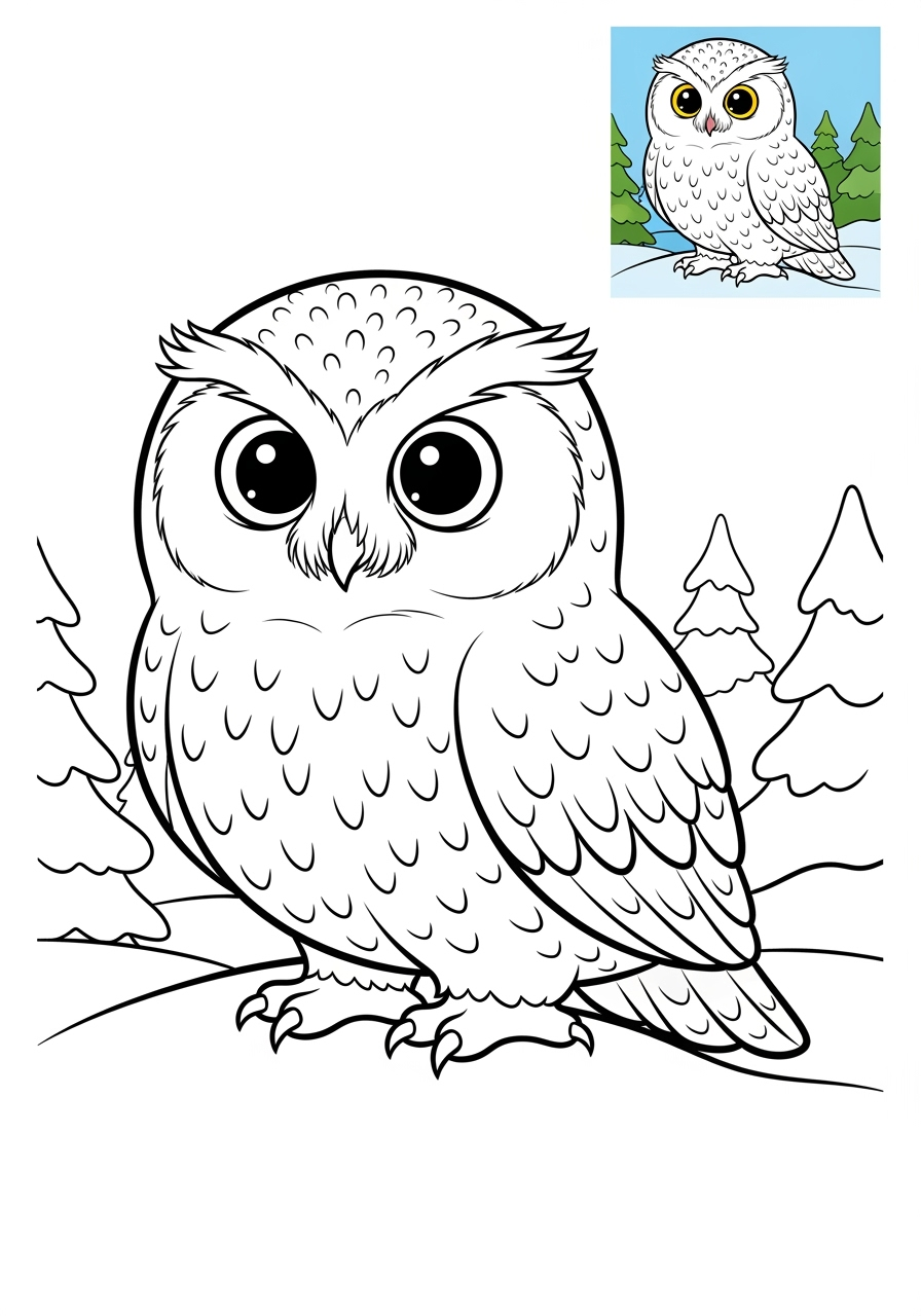 medium animals Arctic/Polar & Unique Birds/Marsupials snowy owl kids coloring page 1