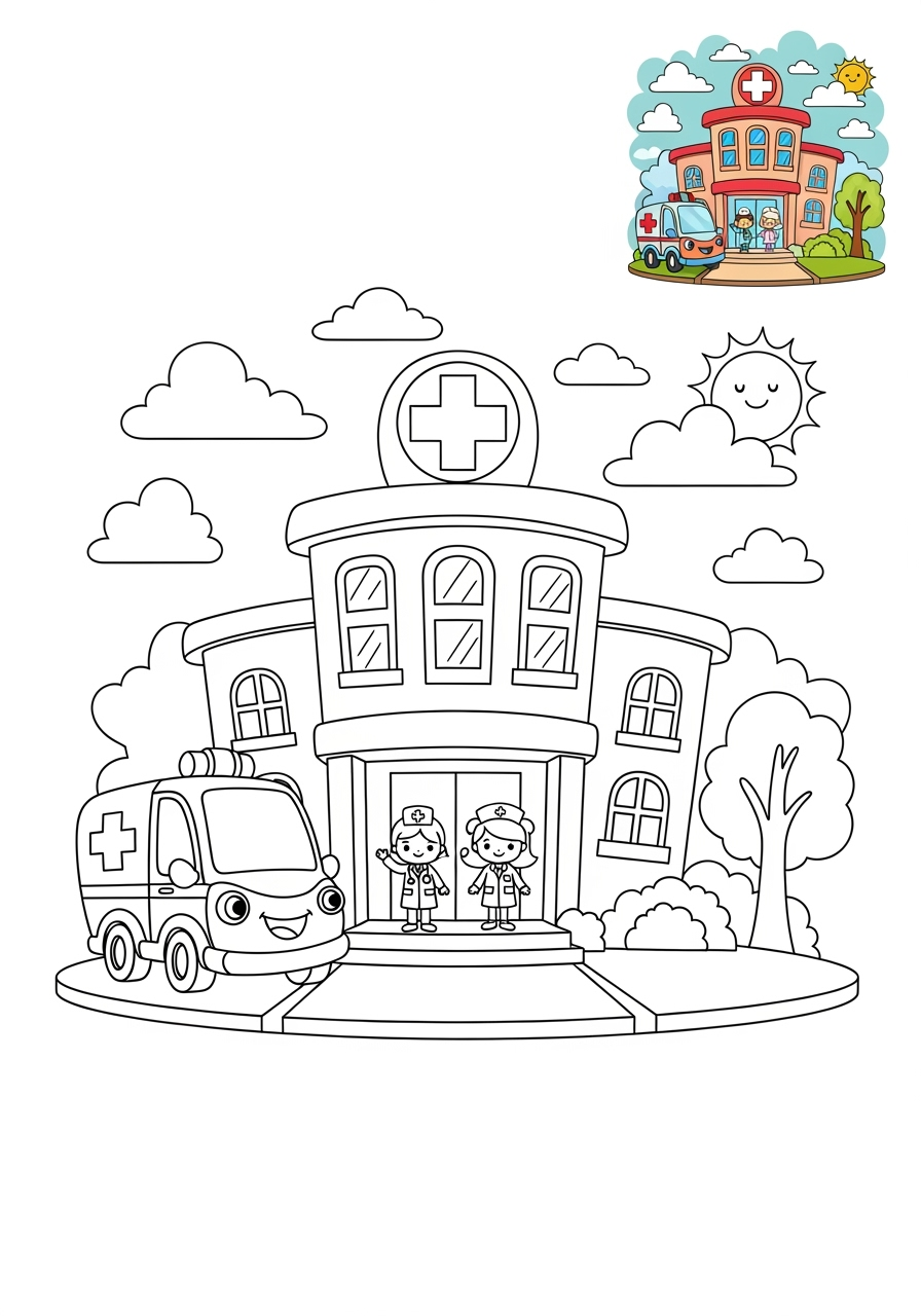 medium buildings and places Community Buildings hospital kids coloring page 0
