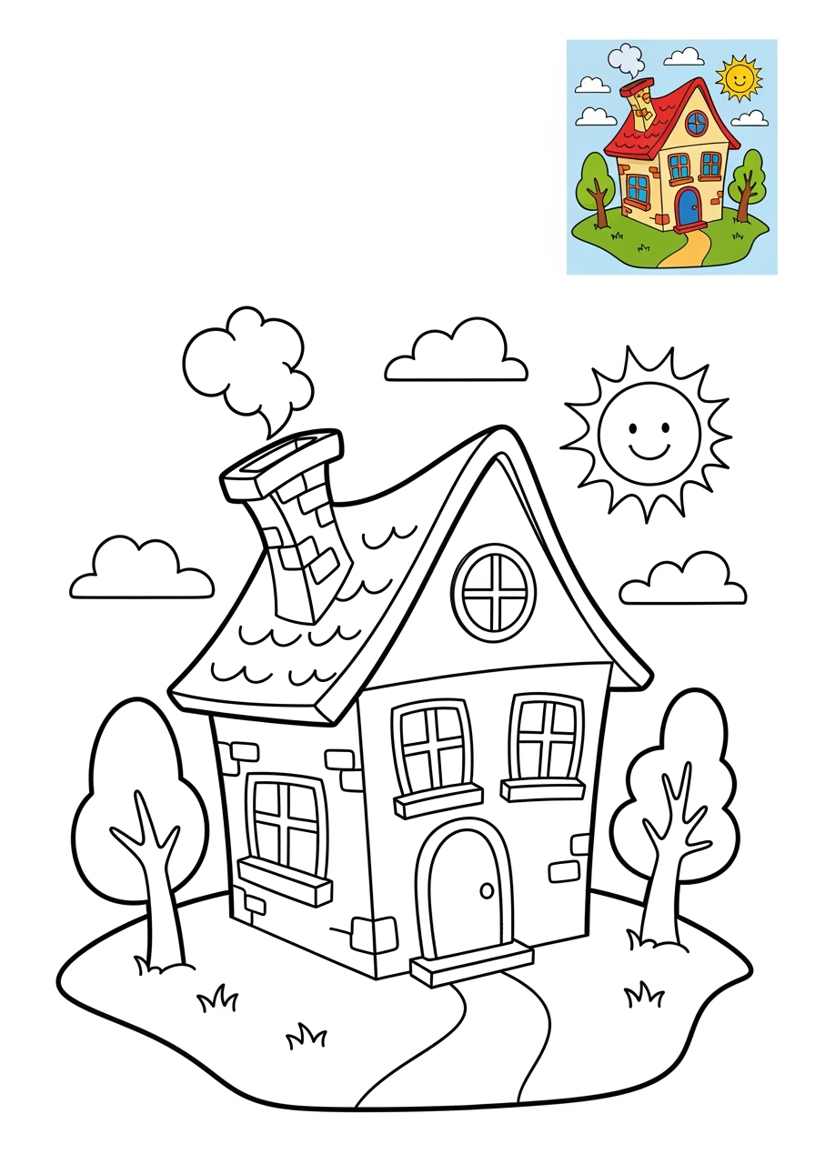 medium buildings and places Community Buildings house kids coloring page 0