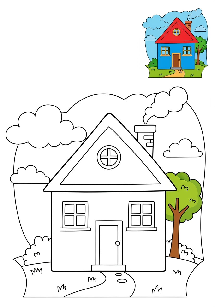 medium buildings and places Community Buildings house kids coloring page 1